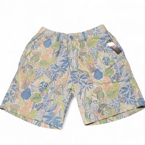 Extreme 80s Retro Blue Pink Floral Explosion Mens XL 8" Shorts | Elastic Waist